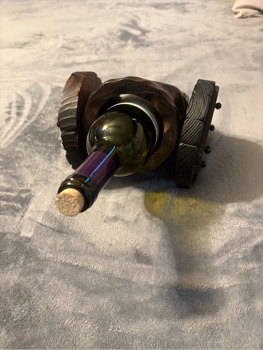 Rustic Dark Brown Solid Wooden Cannon Wine Bottle Holder